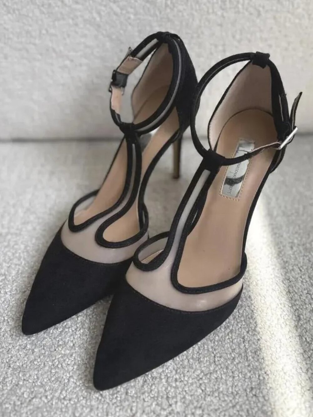 INC International Concepts Kaeley Black Suede T-Strap Pumps Stiletto Heels